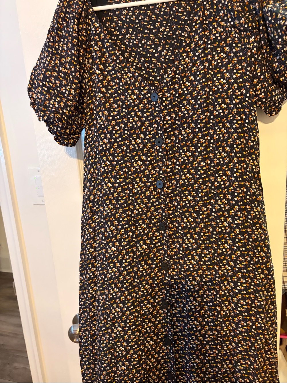 Madewell Black Midi Dress with Yellow and White Floral Print